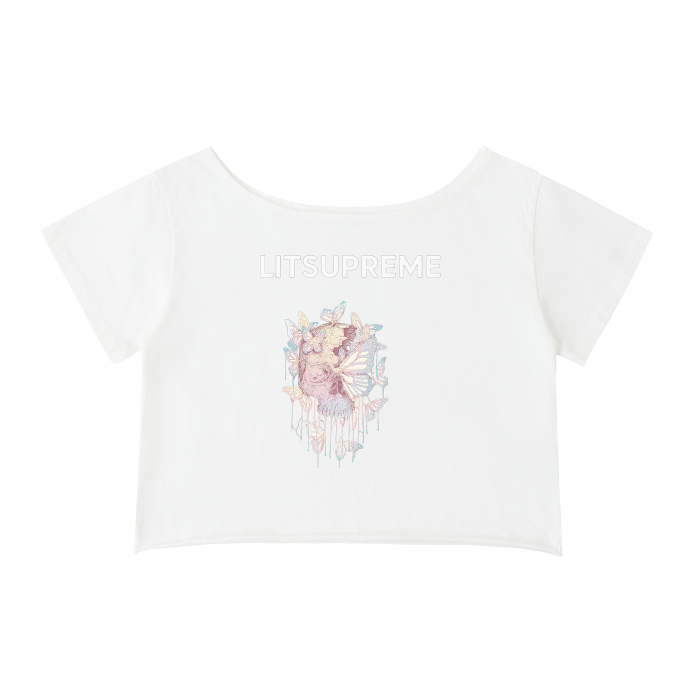 Off-Shoulder Rolled Hem Cotton T-Shirt