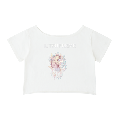 Off-Shoulder Rolled Hem Cotton T-Shirt