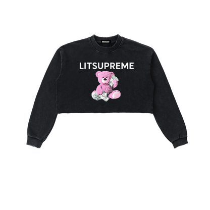 Snow Washed Raw Edge Cropped Sweatshirt