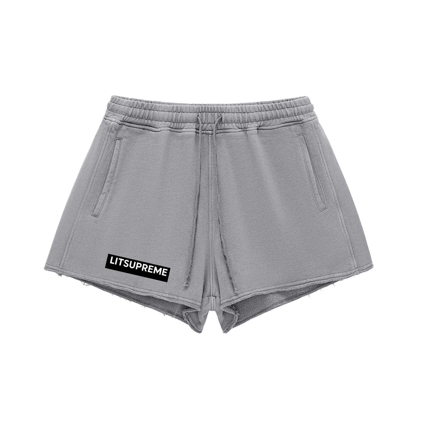 Snow Washed Raw Edge Drawstring Shorts