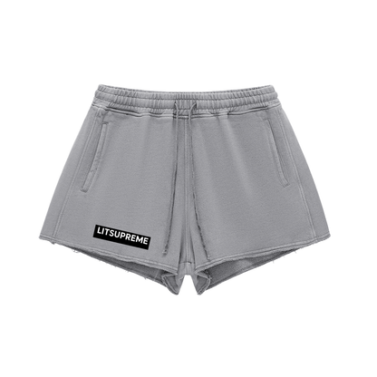 Snow Washed Raw Edge Drawstring Shorts