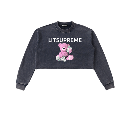 Snow Washed Raw Edge Cropped Sweatshirt
