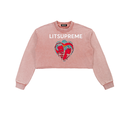 Snow Washed Raw Edge Cropped Sweatshirt