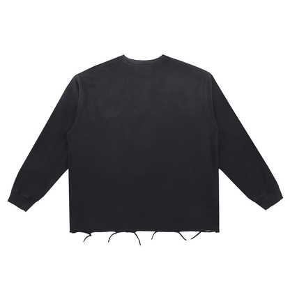Snow Wash Raw Edge Cotton T-Shirt